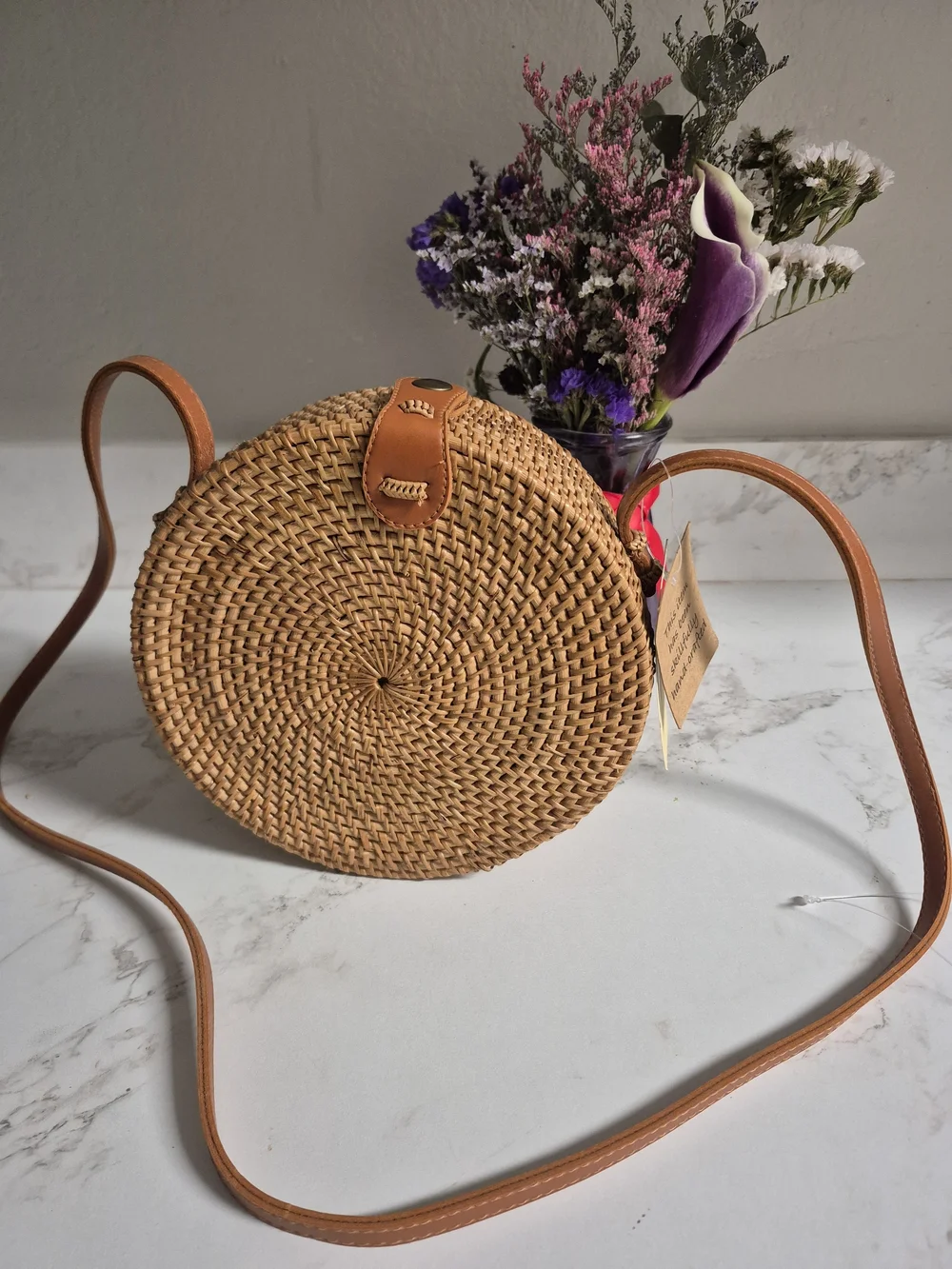 Boho Round Woven Crossbody Bag in Natural Brown NWT